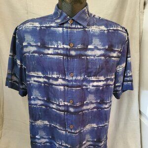 Tommy Bahama Camp Shirt Mens M Tie Dye Blue with White 100% Silk